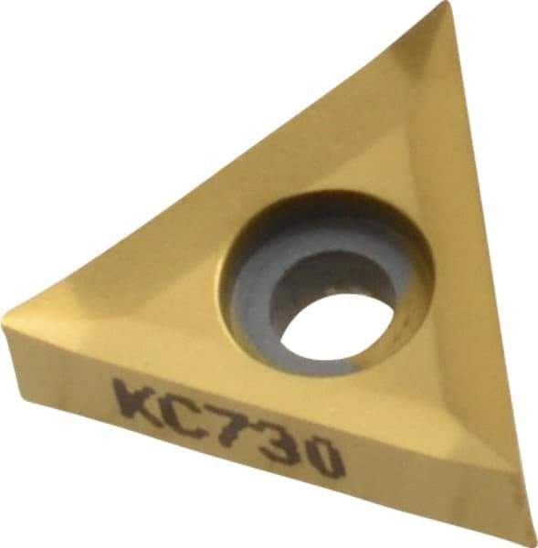 Kennametal - T220 F Grade KC730 Carbide Turning Insert - TiN Finish, 60° Triangle, 1/4" Inscr Circle, 1/8" Thick, 0.004" Corner Radius - Benchmark Tooling