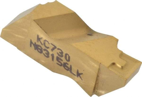 Kennametal - 3156NG K Grade KC730, 3.96mm Cutting Width Carbide Grooving Insert - 3.81mm Max Depth of Cut, Left Hand, 0.19mm Corner Radius, TiN Finish - Benchmark Tooling