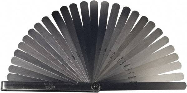Mitutoyo - 28 Piece, 0.05 to 1mm Feeler Gage Set - 150mm Long x 13mm Wide, Tempered Steel - Benchmark Tooling