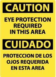 NMC - "Caution - Eye Protection Required in This Area", 14" Long x 10" Wide, Pressure-Sensitive Vinyl Safety Sign - Rectangle, 0.004" Thick, Use for Accident Prevention - Benchmark Tooling