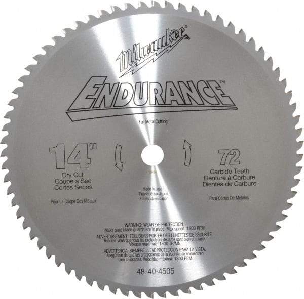 Milwaukee Tool - 14" Diam, 1" Arbor Hole Diam, 72 Tooth Wet & Dry Cut Saw Blade - Carbide-Tipped, Burr-Free, Clean, Smooth Action, Standard Round Arbor - Benchmark Tooling