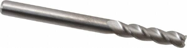 Accupro - 1/8", 3 Flute, Single End, Solid Carbide, 0.02" Corner Radius End Mill - 1-1/2" OAL, 40° Helix, Right Hand Flute, 1/2" LOC, Right Hand Cut - Benchmark Tooling