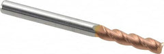 Accupro - 1/8", 3 Flute, Single End, Solid Carbide, 0.02" Corner Radius End Mill - 1-1/2" OAL, 40° Helix, Right Hand Flute, 1/2" LOC, Right Hand Cut - Benchmark Tooling