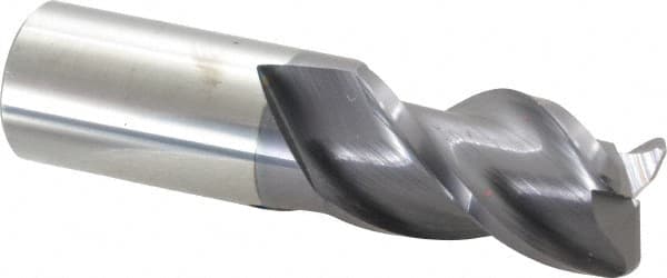 Accupro - 1", 3 Flute, Single End, Solid Carbide, 1/8" Corner Radius End Mill - 4" OAL, 40° Helix, Right Hand Flute, 1-3/4" LOC, Right Hand Cut - Benchmark Tooling