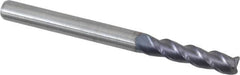 Accupro - 1/8", 3 Flute, Single End, Solid Carbide, 0.015" Corner Radius End Mill - 1-1/2" OAL, 40° Helix, Right Hand Flute, 1/2" LOC, Right Hand Cut - Benchmark Tooling