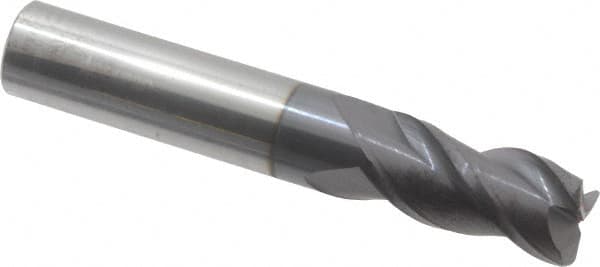 Accupro - 1/2", 3 Flute, Single End, Solid Carbide, 0.06" Corner Radius End Mill - 3" OAL, 40° Helix, Right Hand Flute, 1" LOC, Right Hand Cut - Benchmark Tooling