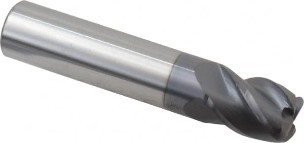 Accupro - 1/2", 4 Flute, Single End, Solid Carbide, 0.09" Corner Radius End Mill - 2-1/2" OAL, 40° Helix, Right Hand Flute, 5/8" LOC, Right Hand Cut - Benchmark Tooling