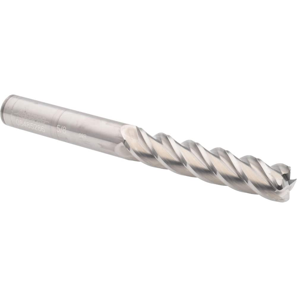 Corner Radius End Mill: 5/8″ Dia, 3″ LOC, 0.09″ Radius, 4 Flutes, Solid Carbide 6″ OAL, 5/8″ Shank Dia, 40 ° Helix, Bright/Uncoated, Corner Radius End, Centercutting