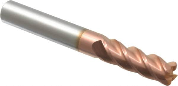 Accupro - 3/8", 4 Flute, Single End, Solid Carbide, 0.06" Corner Radius End Mill - 3" OAL, 40° Helix, Right Hand Flute, 1-1/8" LOC, Right Hand Cut - Benchmark Tooling