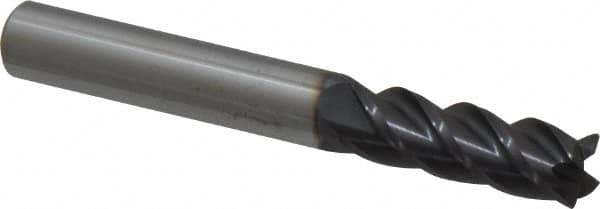 Accupro - 3/8", 4 Flute, Single End, Solid Carbide, 0.01" Corner Radius End Mill - 3" OAL, 40° Helix, Right Hand Flute, 1-1/8" LOC, Right Hand Cut - Benchmark Tooling