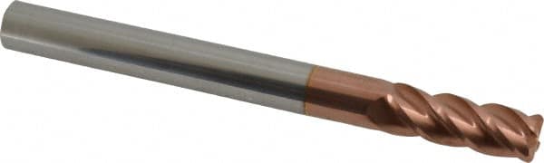 Accupro - 3/8", 4 Flute, Single End, Solid Carbide, 0.06" Corner Radius End Mill - 4" OAL, 40° Helix, Right Hand Flute, 1" LOC, Right Hand Cut - Benchmark Tooling