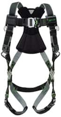 Miller - 400 Lb Capacity, Size Universal, Full Body Construction Safety Harness - Polyester (Outer) & Webbing, Quick Connect Leg Strap, Quick Connect Chest Strap, Green/Black - Benchmark Tooling