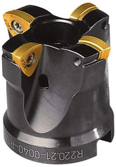 Seco - 1-1/4" Cut Diam, 0.08" Max Depth, 1-1/4" Shank Diam, Cylindrical Shank Indexable High-Feed End Mill - Screw Holding Method, 218.19-160 Insert, R217.21 Toolholder, Through Coolant - Benchmark Tooling