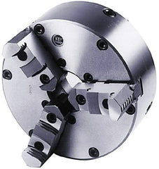 BTC - 3 Jaws, 12" Diam, Self Centering Manual Lathe Chuck - Plain Back Mount Spindle, Adjustable, Reversible, 2,200 Max RPM, 3.268" Through Hole Diam, Cast Iron - Benchmark Tooling