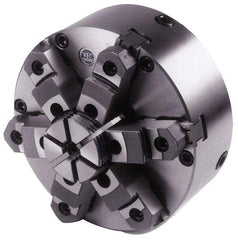 BTC - 6 Jaws, 6" Diam, Self Centering Manual Lathe Chuck - Plain Back Mount Spindle, Adjustable, Reversible, 2,500 Max RPM, 1.535" Through Hole Diam, Cast Iron - Benchmark Tooling