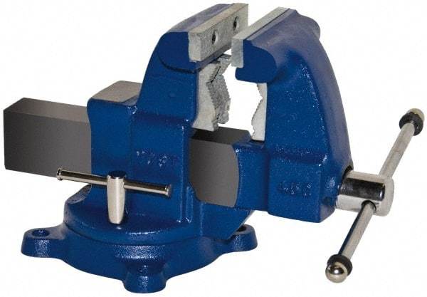 Yost Vises - 4-1/2" Jaw Width x 4-1/2" Jaw Opening Capacity, 4-1/2" Throat Depth, Bench & Pipe Combination Vise - 1/8 to 2-1/2" Pipe Capacity, Swivel Base, Bolt Down Attachment, Ductile Iron - Benchmark Tooling