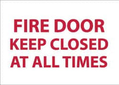 NMC - Fire Door - Keep Closed at All Times, Pressure Sensitive Vinyl Fire Sign - 14" Wide x 10" High, Glow-in-the-Dark - Benchmark Tooling