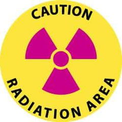 NMC - Caution - Radiation Area, Anti-Skid Pressure-Sensitive Vinyl Floor Sign - Round, Black & Magenta on Yellow, Adhesive Backed, For Accident Prevention - Benchmark Tooling