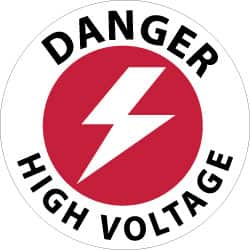 NMC - Danger - High Voltage, Anti-Skid Pressure-Sensitive Vinyl Floor Sign - Round, Black & Red on White, Adhesive Backed, For Accident Prevention - Benchmark Tooling