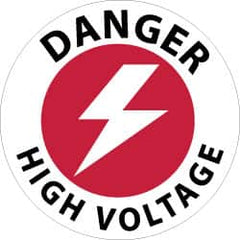 NMC - Danger - High Voltage, Anti-Skid Pressure-Sensitive Vinyl Floor Sign - Round, Black & Red on White, Adhesive Backed, For Accident Prevention - Benchmark Tooling