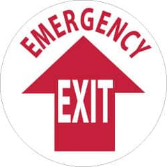 NMC - Emergency Exit, Anti-Skid Pressure-Sensitive Vinyl Floor Sign - Round, Red on White, Adhesive Backed, For Exit, Entrance & Directional - Benchmark Tooling