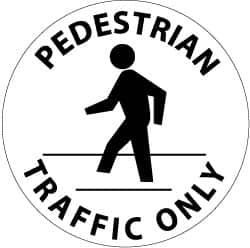 NMC - Pedestrian Traffic Only, Anti-Skid Pressure-Sensitive Vinyl Floor Sign - Round, Black on White, Adhesive Backed, For Accident Prevention - Benchmark Tooling