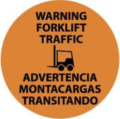 NMC - Warning Forklift Traffic, Anti-Skid Pressure-Sensitive Vinyl Floor Sign - Round, Black on Orange, Adhesive Backed, For Accident Prevention - Benchmark Tooling