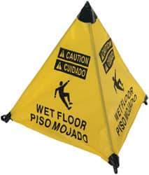 NMC - Caution - Wet Floor, 18" High, Plastic Floor Sign - English/Spanish, POP-UP, Black on Yellow, For Restroom, Janitorial & Housekeeping - Benchmark Tooling