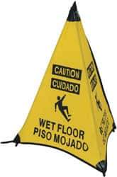 NMC - Caution - Wet Floor, 31" High, Plastic Floor Sign - English/Spanish, POP-UP, Black on Yellow, For Restroom, Janitorial & Housekeeping - Benchmark Tooling