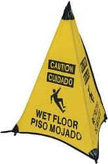 NMC - Caution - Wet Floor, 31" High, Plastic Floor Sign - English/Spanish, POP-UP, Black on Yellow, For Restroom, Janitorial & Housekeeping - Benchmark Tooling