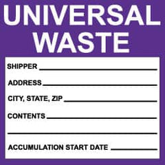 NMC - Hazardous Materials Label - Legend: Universal Waste, English, Black, White & Purple, 6" Long x 6" High, Sign Muscle Finish - Benchmark Tooling