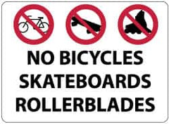 NMC - "No Bicycles, Skateboards, Rollerblades", 14" Long x 20" Wide, Rigid Plastic Safety Sign - Rectangle, 0.05" Thick, Use for Security & Admittance - Benchmark Tooling