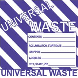 NMC - Hazardous Materials Label - Legend: Universal Waste, English, Black, White & Purple, 6" Long x 6" High, Sign Muscle Finish - Benchmark Tooling