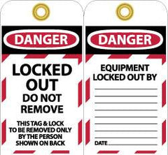 NMC - 3" High x 6" Long, LOCKED OUT - DO NOT REMOVE, English Safety & Facility Lockout Tag - Tag Header: Danger, 2 Sides, Black, Red & White Unrippable Vinyl - Benchmark Tooling
