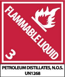 NMC - Flammable Liquid - 3 - Petroleum Distillates, N.O.S. - UN1268 Shipping Label - 4-3/4" High x 4" Wide - Benchmark Tooling