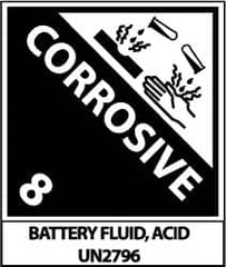 NMC - Corrosive 8 Battery Fluid, Acid Un2796 Shipping Label - 4-3/4" High x 4" Wide - Benchmark Tooling