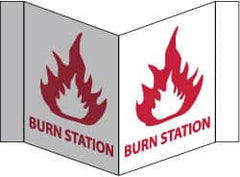 NMC - "Burn Station", 8" Long x 14-1/2" Wide, Rigid Plastic Safety Sign - Rectangle, 0.125" Thick, Use for First Aid - Benchmark Tooling