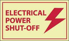 NMC - Accident Prevention Label - Legend: Electrical Power Shut-off, English, Red on Yellow, 5" Long x 3" High, Sign Muscle Finish - Benchmark Tooling