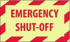 NMC - Accident Prevention Label - Legend: Emergency Shut-Off, English, Red on Yellow, 5" Long x 3" High, Sign Muscle Finish - Benchmark Tooling