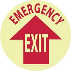 NMC - Emergency Exit, Anti-Skid Polyester Floor Sign - Round, Red on Glow (Yellow), Adhesive Backed, For Exit, Entrance & Directional - Benchmark Tooling