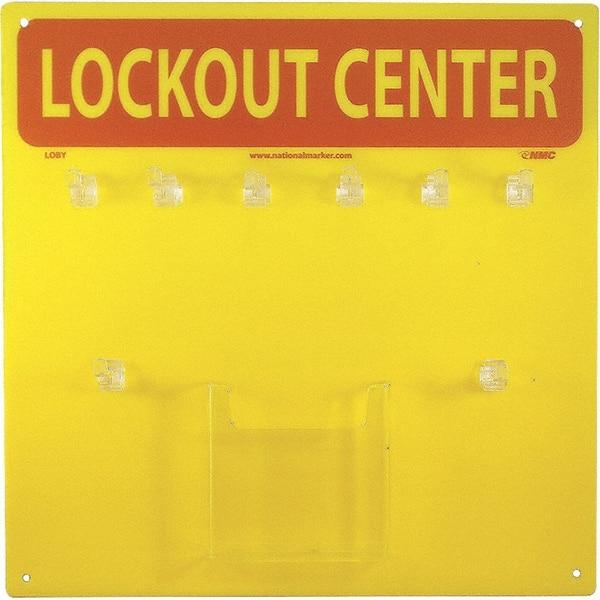 NMC - Empty Plexiglass Tag and Padlock / Hasp Station - 14 Inch Wide x 14 Inch High, Yellow and Yellow on Red - Benchmark Tooling