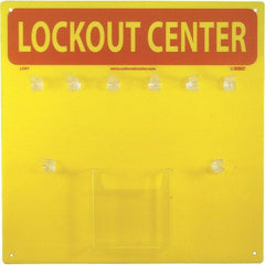 NMC - Empty Plexiglass Tag and Padlock / Hasp Station - 14 Inch Wide x 14 Inch High, Yellow and Yellow on Red - Benchmark Tooling