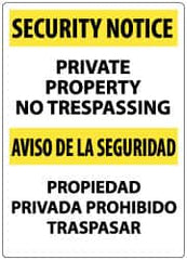 NMC - "Security Notice - Private Property - No Trespassing", 20" Long x 14" Wide, Aluminum Safety Sign - Rectangle, 0.05" Thick, Use for Security & Admittance - Benchmark Tooling