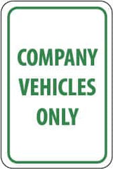 NMC - "Company Vehicles Only", 12" Wide x 18" High, Aluminum Parking Lot Traffic Signs - 0.04" Thick, Green on White, Rectangle, Post Mount - Benchmark Tooling