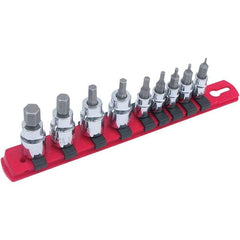 Wiha - 9 Piece 1/4 & 3/8" Drive Hex Bit Socket Set - 1.5 to 10mm Hex, Comes in Rail - Benchmark Tooling