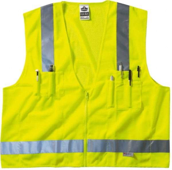 Ergodyne - Size 4X/5XL High Visibility Lime Mesh/Solid Surveyor's Vest - 58 to 64" Chest, ANSI/ISEA 107, Zipper Closure, 6 Pockets, Polyester - Benchmark Tooling