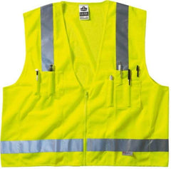 Ergodyne - Size S/M High Visibility Lime Mesh/Solid Surveyor's Vest - 36 to 44" Chest, ANSI/ISEA 107, Zipper Closure, 6 Pockets, Polyester - Benchmark Tooling