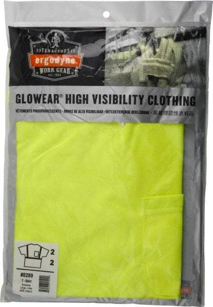 Ergodyne - Size L, Lime, High Visibility, Short Sleeve T-Pocket, - 38 to 42" Chest, 1 Pocket, Polyester - Benchmark Tooling