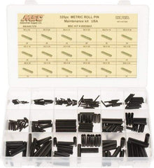 Made in USA - 325 Piece, M1 to M8 Pin Diam, Spring Pin Assortment - 10 to 40mm Long, Steel - Benchmark Tooling