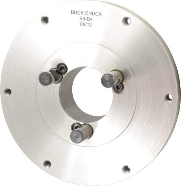 Buck Chuck Company - Adapter Back Plate for 8" Diam Self Centering Lathe Chucks - D1-4 Mount, 2.03" Through Hole Diam, 4.73mm ID, 8.13" OD, 1.068" Flange Height, Steel - Benchmark Tooling